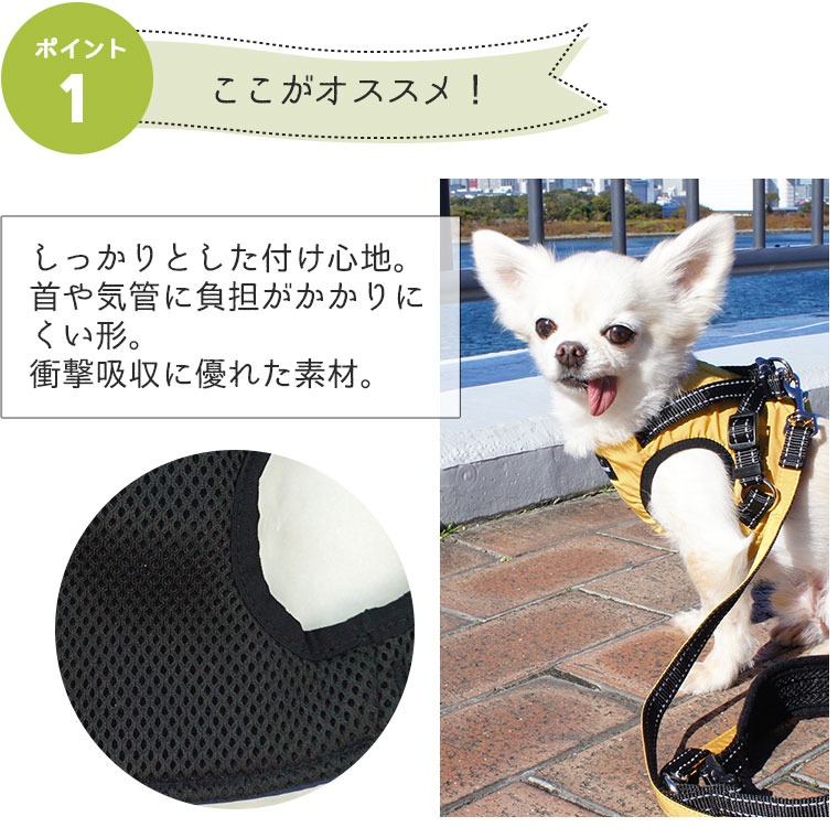 毎日のお散歩が楽、首がくるしくない犬用布製ハーネスとリードのセット