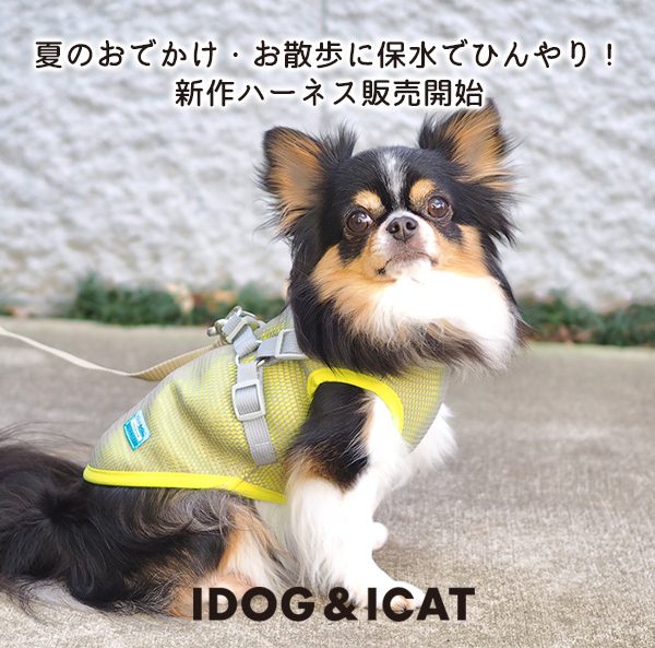 IDOG&ICATから暑い日のおでかけやお散歩にピッタリな【AQUA HOLD ひんやり保水ハーネス】が2023年5月13日より順次販売開始！水を含ませるだけで冷感効果UP!!特許登録素材の新製品！