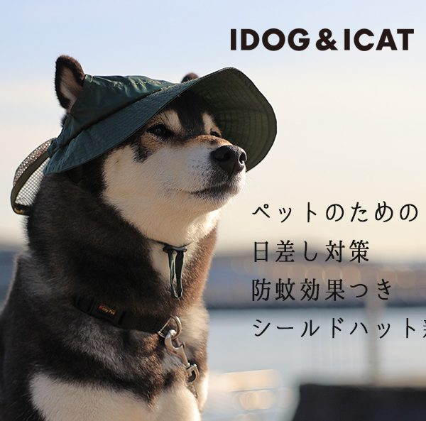 IDOG&ICATオリジナル【MOSCAPE(モスケイプ)防蚊シールドハット】を2024年3月2日より順次販売。愛犬の瞳を強い日差しから守る帽子型アイテム。防虫加工を施した春夏用の新商品です