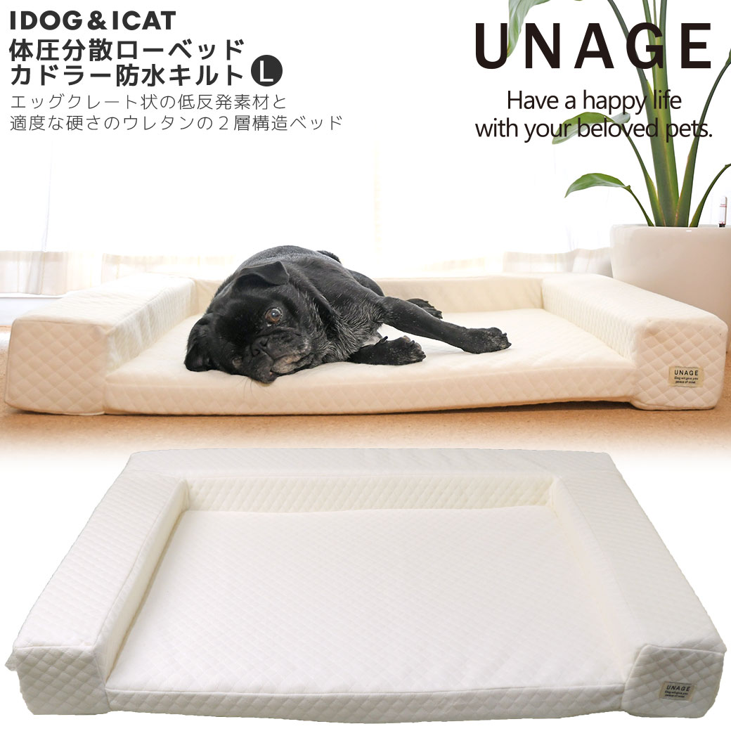 犬 猫 ペット ベッド UNAGE 体圧分散シニアローベッド カドラータイプ 防水キルト Lサイズ アイドッグ 介護用